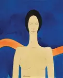 Femme sur fond bleu by André Minaux, Aquarelle sur papier, sold Dec 2020