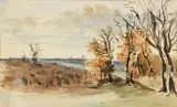 Paysage automnal by Eugène Delacroix, Aquarelle sur papier, portant le cachet d'atelier «ED» en bas à gauche, sold Oct 2020