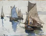 Bâteau de pêche en Bretagne by Jean Dorville, Aquarelle gouachée signée en bas à gauche, sold Oct 2020