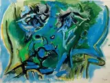 Tête de guerrier» by Édouard Pignon, 1968, Gouache sur papier, sold Oct 2020