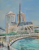 Abside Notre-Dame-de-Paris by Lucien Génin, Gouache sur papier, sold Jul 2020