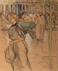 Marché aux fleurs, Paris by Jules Adler, Pastel, sold Jul 2020