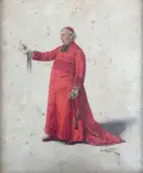 Prélat tenant un masque chinois by Alfred Weber, Aquarelle signée, sold Jun 2020