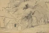 Cimetière by Eugène Isabey, Crayon noir sur papier gris-bleu, sold Jun 2020