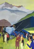 Le tour du mont blanc en avion, aérodrome de Passy", 1931. (Projet pour l'annuaire PLM de 1931, reproduit en page 113) by Roger Broders, Gouache monogrammé en bas à gauche, sold Jun 2020