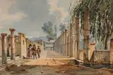 Promeneurs dans les ruines de Pompéi by Achille Vianelli, Aquarelle sur traits de crayon noir, sold Sep 2024