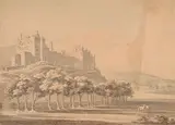 Vue du château de Cockermouth by Thomas Stothart, Lavis gris sur traits de crayon noir et rehauts d'aquarelle, sold Sep 2024