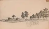 Vue de la place du Château d'eau à Paris (actuelle place de la République) by Georges Michel, Crayon noir et rehauts d'aquarelle, sold Sep 2024