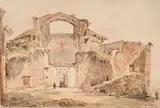 Moine dans un monastère en ruines by François Marius Granet, Aquarelle sur traits de crayon noir, sold Sep 2024