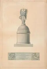et Jean-Baptiste LEPERE (Paris 1761-1844) Projets de restauration de la colonne Vendôme à Paris : vue de la Colonne avec les nouvelles restaurations projetées e by Jacques-Ignace Hittorf, Plume et encre noire, aquarelle sur traits de crayon noir, sold Sep 2024