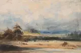Bergers dans un paysage d'orage by Antonin Moine, Aquarelle et rehauts de gouache blanche, sold Sep 2024