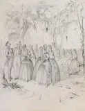 Femmes voilées dans les rues de Lima au Pérou by Johann Moritz Rugendas, Crayon noir, sold Sep 2024