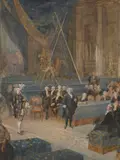 Mirabeau et le marquis de Dreux-Brézé le 23 juin 1789 by Joseph Navlet, Aquarelle sur traits de crayon noir, sold Sep 2024