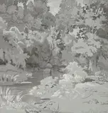 Paysage à la rivière by François-Louis Français, Lavis gris et rehauts de gouache blanche sur traits de crayon noir sur papier bleu, sold Sep 2024