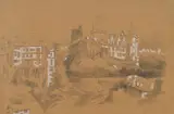 Vue du château de Pau by Jean-Achille Benouville, Crayon noir, estompe, rehauts de craie blanche sur papier beige, sold Sep 2024