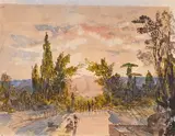 Paysage italien by Félix Ziem, Aquarelle gouachée sur traits de crayon noir, sold Sep 2024