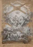 Projet de plafond avec l'Ascension du Christ by Antoine Sublet, Crayon noir, lavis gris et rehauts de gouache blanche, sold Sep 2024