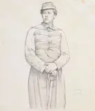 Portrait de jeune soldat by Paul Flandrin, Crayon noir, sold Sep 2024