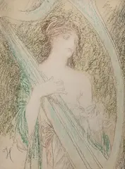 Allégorie de la musique by Ernest Hébert, 1882, Pastel sur traits de crayon de noir, sold Sep 2024