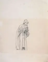 Oriental appelant à la prière by Jean-Léon Gérôme, Crayon noir, sold Sep 2024