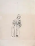 Oriental appelant à la prière by Jean-Léon Gérôme, Crayon noir, sold Sep 2024