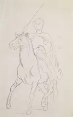 Étude pour le cavalier de l'Atlas by Jean-Léon Gérôme, Crayon noir, sold Sep 2024
