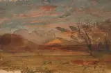 Paysage boisé au soleil couchant by François-Auguste Ravier, Aquarelle sur traits de crayon noir, sold Sep 2024