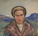 Portrait de femme dans les montagnes by André-Charles Coppier, Aquarelle gouachée sur traits de crayon noir, sold Sep 2024