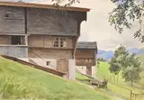 Chalets à Sachseln en Suisse by Léon-Auguste Ottin, 1894, Aquarelle sur traits de crayon noir, sold Sep 2024