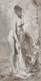 Nu féminin à sa toilette by Henri Gervex, Crayon noir et huile sur papier quadrillé, sold Sep 2024