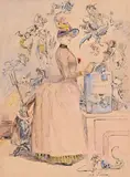 Elégante au Printemps by Henri Somm, Plume et encre brune, aquarelle, crayon noir, sold Sep 2024