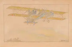 Maquette d'avion Breguet by Alfred Daguet, Plume et encre noire, aquarelle gouachée, sold Sep 2024