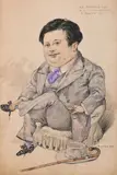 Portrait charge d'homme assis by Gustave Mossa, Plume et encre noire, aquarelle sur traits de crayon noir, sold Sep 2024
