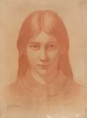 Portrait de jeune femme vue de face by Raphael Schwartz, Sanguine et estompe, sold Sep 2024
