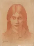 Portrait de jeune femme vue de face by Raphael Schwartz, Sanguine et estompe, sold Sep 2024