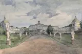 Vue du parterre du Palais d'Oranienbaum by Alexandre Nicolaïevitch Benois, Aquarelle sur traits de crayon noir, sold Sep 2024