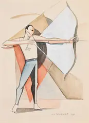 Tireur à l'arc by Marcel-Louis Baugniet, Aquarelle gouachée sur traits de crayon noir, sold Sep 2024