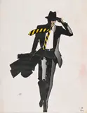 Projet d'affiche pour un gentleman by René Gruau, Encre de Chine, gouache et bandes de papier ajouté, sold Sep 2024