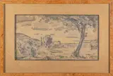Paysage by François Vernay, Crayon noir, rehauts de craies de couleur et de gouache, sold Sep 2024