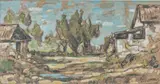 Mare près d'une ferme by François Vernay, Crayon noir, rehauts de gouache, sold Sep 2024