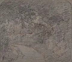 Paysage by François Vernay, 1860, Crayon noir, sold Sep 2024