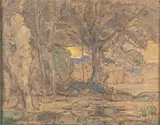 L'orée du bois by François Vernay, Crayon noir, rehauts de craies de couleur et aquarelle, sold Sep 2024