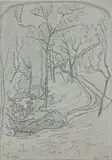 Chemin dans la colline by François Vernay, 1860, Crayon noir, plume et encre noire, sold Sep 2024