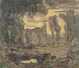 Paysage près de Morestel by François Vernay, Crayon noir, rehauts de craies de couleur et de gouache, sold Sep 2024