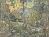 Chaumière dans les arbres by François Vernay, Gouache, sold Sep 2024