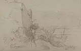 Paysage à la ruine by François Vernay, Crayon noir et sanguine, sold Sep 2024