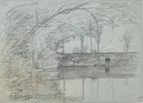 Vue d'un canal by François Vernay, Crayon noir, sold Sep 2024