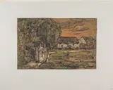 Trois femmes devant un bouquet d'arbres by François Vernay, Crayon noir, rehauts de craies de couleur et de gouache, sold Sep 2024