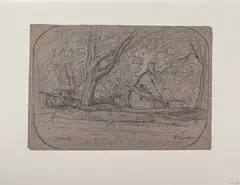 La chaumière by François Vernay, 1859, Crayon noir, sold Sep 2024