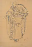 Figure de saint drapée by Paul Borel, Crayon noir, mise au carreau, le cachet en bas à droite (L, sold Sep 2024